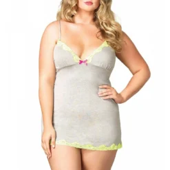 Leg Avenue Nuisette Grande Taille en Jersey et Dentelle - Confort & Élégance
