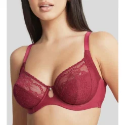 Soutien-gorge Plongeant Armatures à Dentelle Fine - Rouge Cleo By Panache