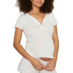 Cache Coeur T-shirt de Grossesse et d'Allaitement Blanc - Collection Trousseau