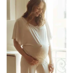 Cache Coeur Top de Maternité Blanc à Manches Volantes