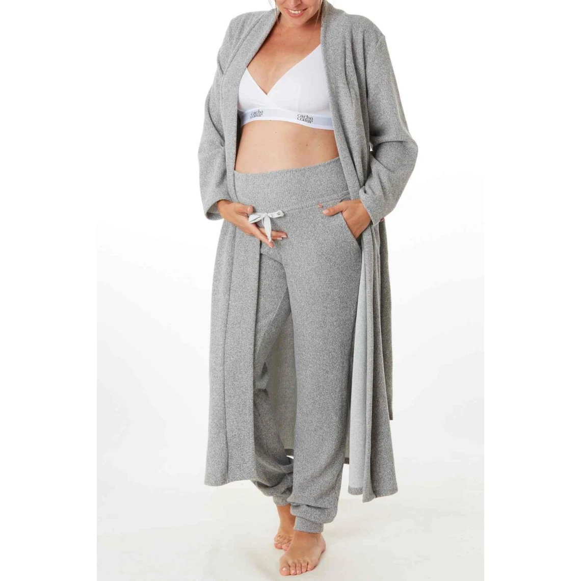 Veste Longue Grossesse Grise Cache Coeur Lingerie Sweethome 6 Veste Longue Grossesse Grise Cache Coeur Lingerie Sweethome – Image 4